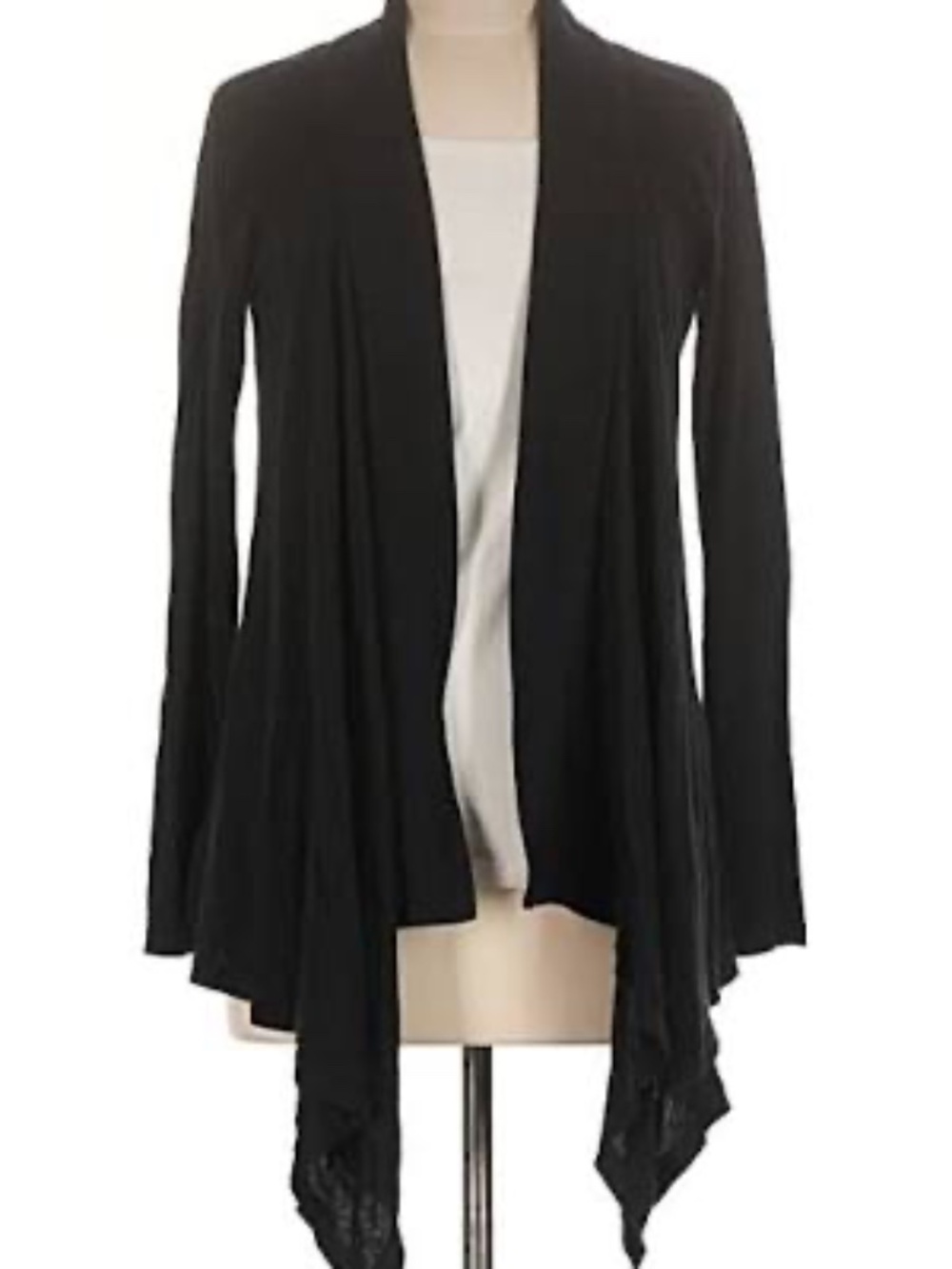 Splendid Black Open Front Draped Waterfall Collar Long Sleeve Cardigan Size S